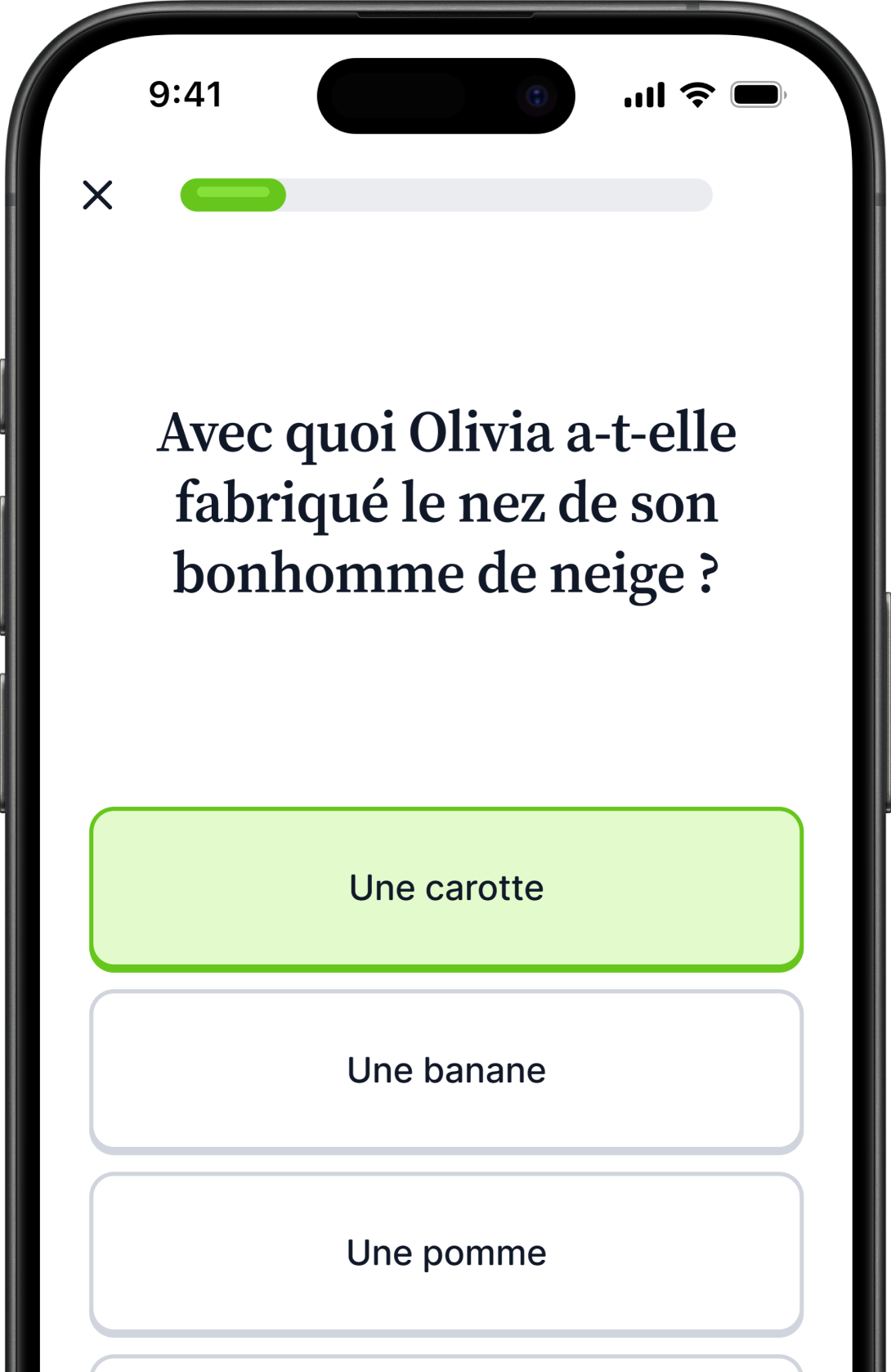 Écran de réponse à un quiz